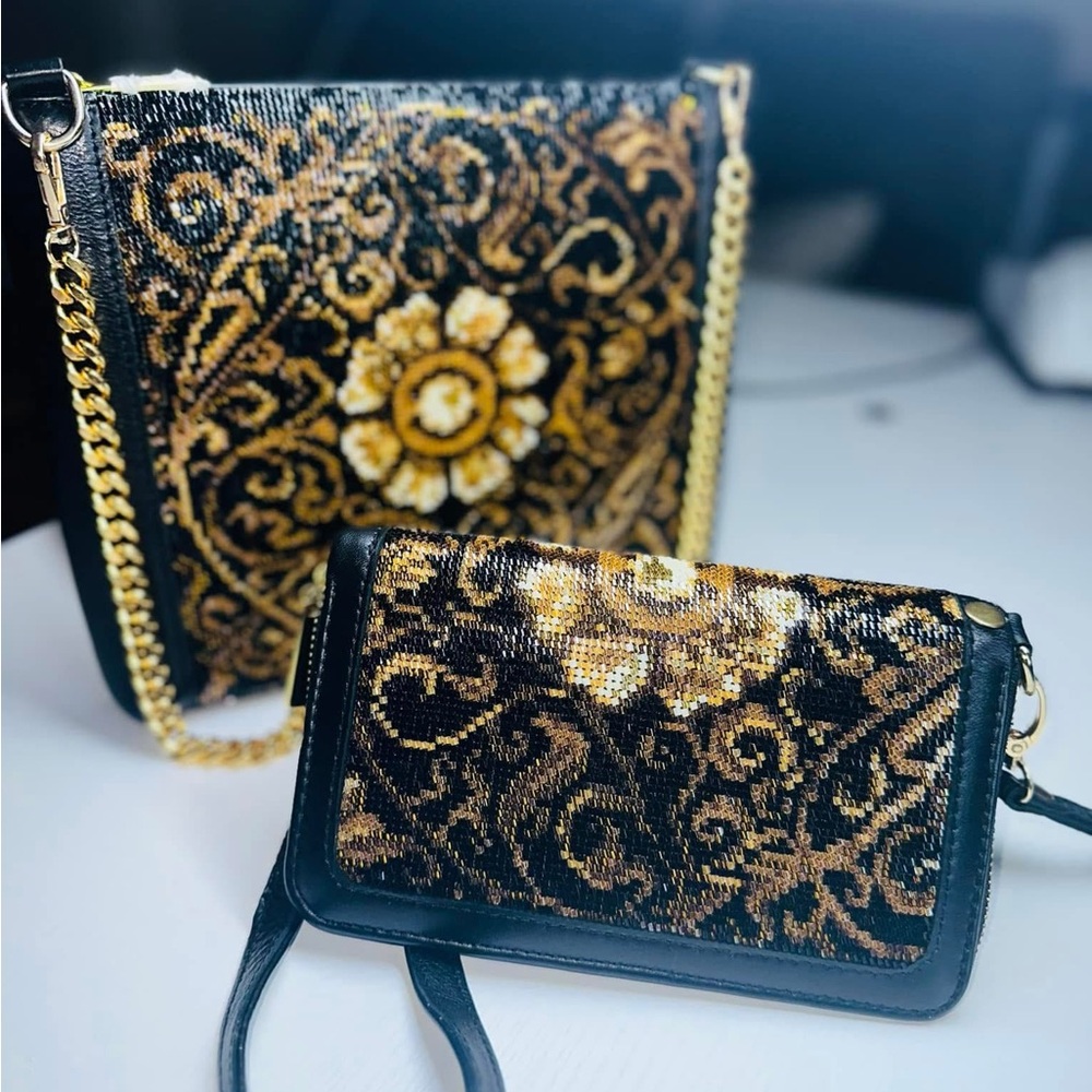 Luxury Black & Gold Beaded Bag + Wallet – 150 Hours of Hand-Stitched Elegance